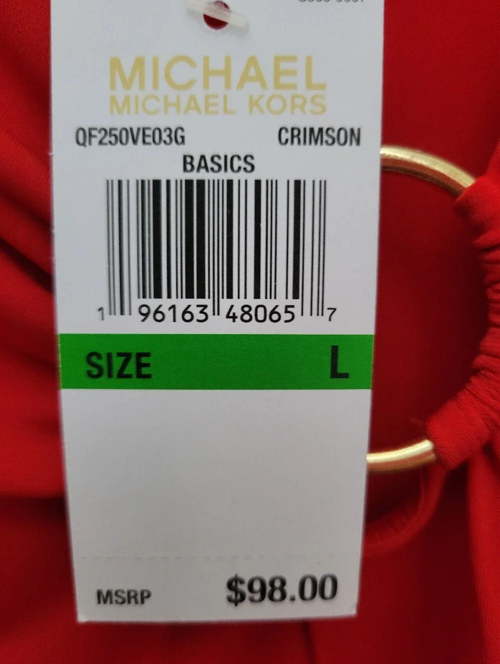 Embellished With Gold Ring Michael Kors Women's Red Long-Sleeve Ring-Detail Top